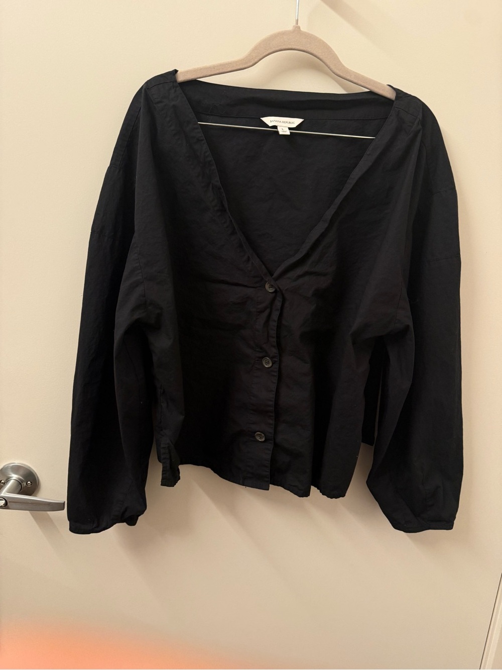 Banana Republic Black Button-Front V-Neck Blouse